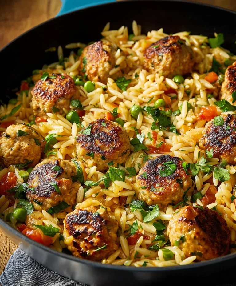 One-Pan Chicken Meatballs and Orzo Easy Dinner