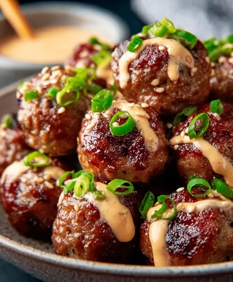 Korean BBQ Beef Meatballs Spicy Mayo Easy Recipe