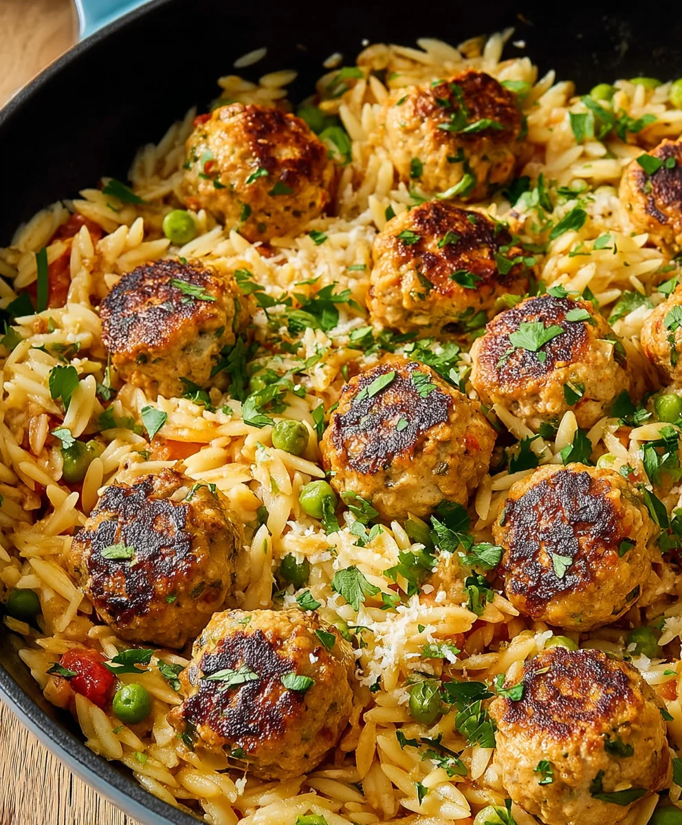 One-Pan Chicken Meatballs and Orzo Easy Dinner