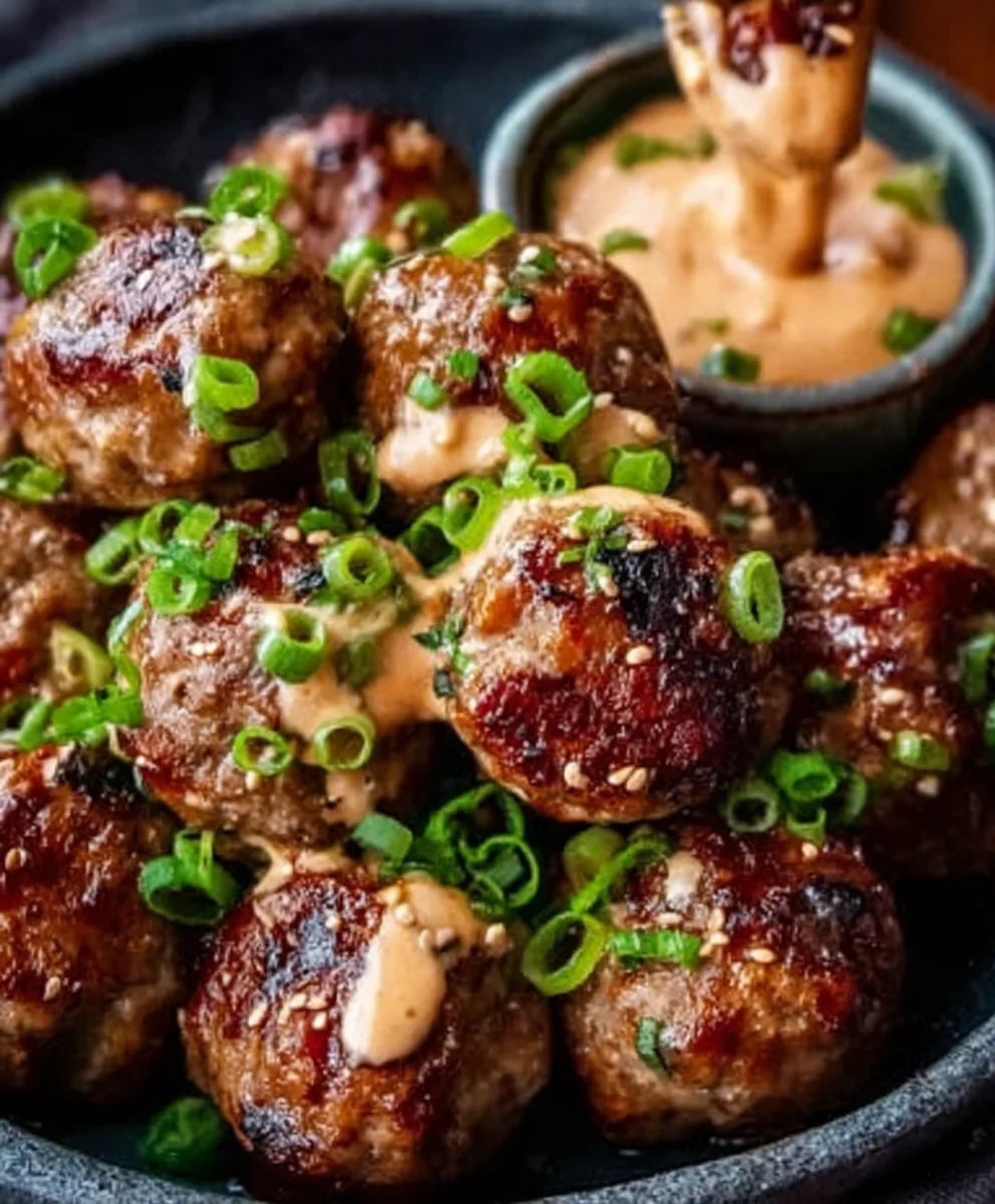Korean BBQ Beef Meatballs Spicy Mayo Easy Recipe