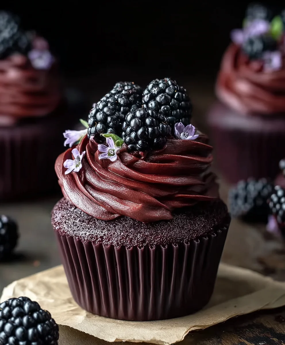 Dark Chocolate Blackberry Cupcakes - Rich Fruity Dessert