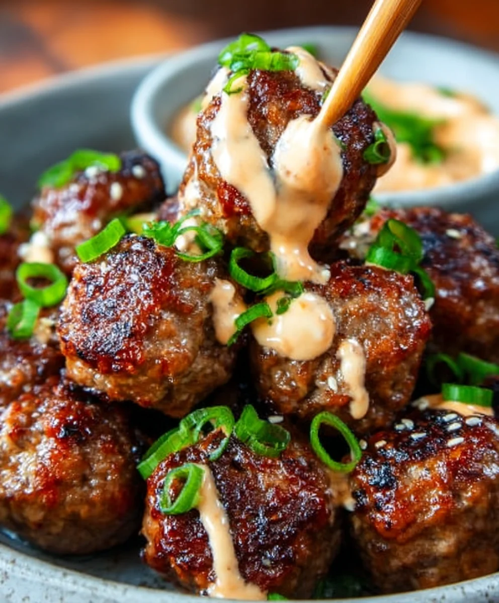 Spicy Korean Beef Meatballs - Easy Mayo Dip