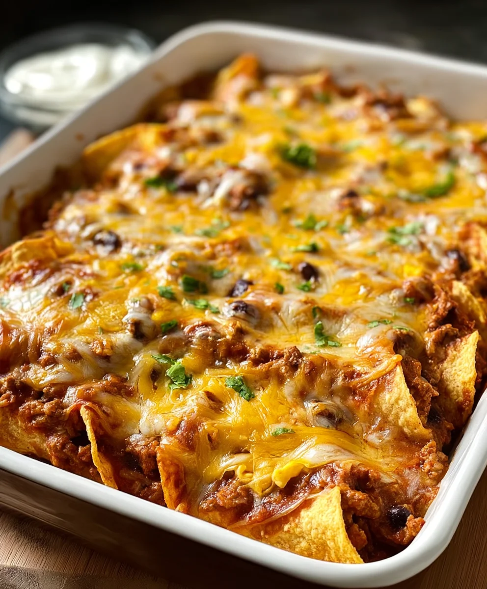 Easy Beef Tortilla Chip Enchiladas-Quick Dinner
