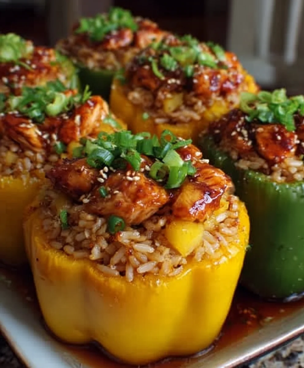 Teriyaki Pineapple Chicken Rice Peppers-Stuffed