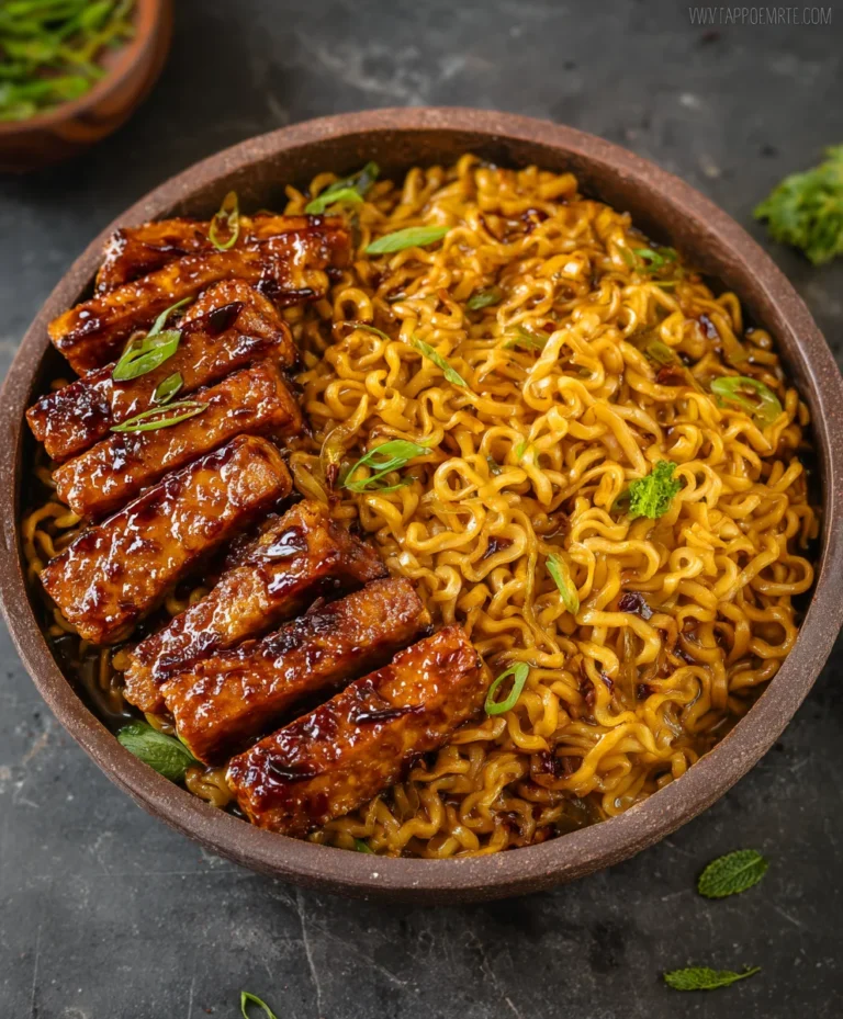 Sweet Spicy Tempeh Garlic Curry Noodles – Easy Recipe