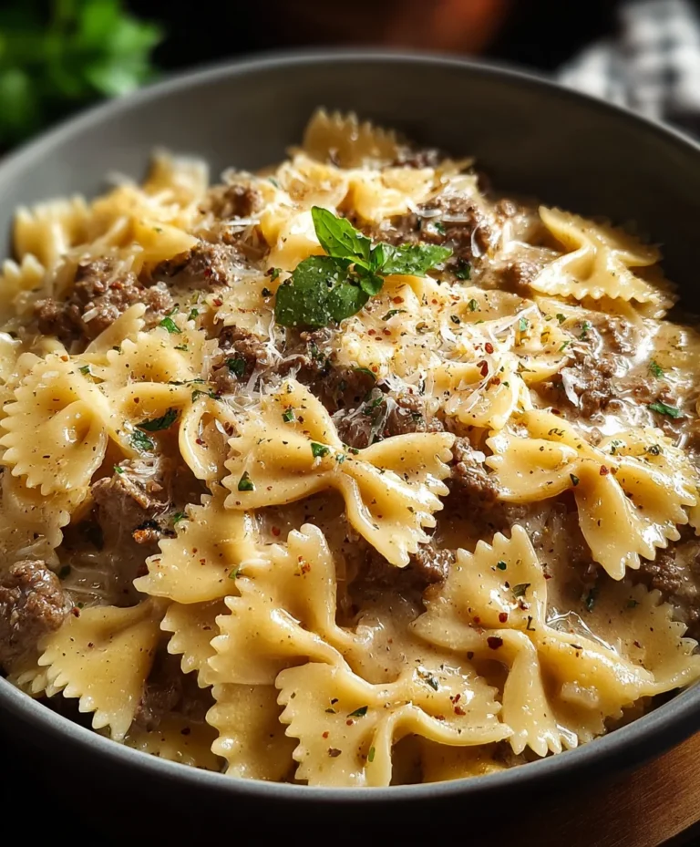 Creamy Garlic Beef Bowtie Pasta – Easy Weeknight Dinner
