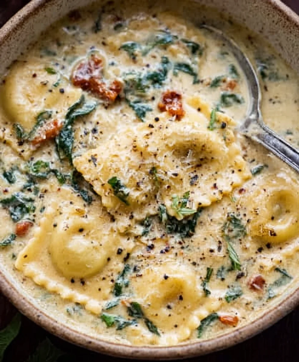 Creamy Tuscan Ravioli Soup - Easy Comfort Food