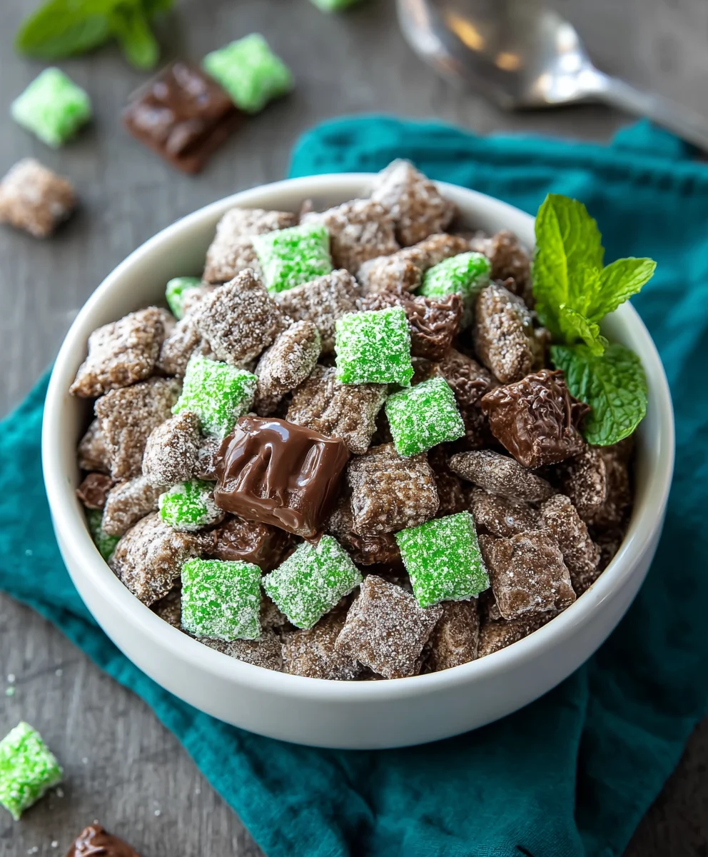 Mint Chocolate Muddy Buddies-Easy No-Bake Treat