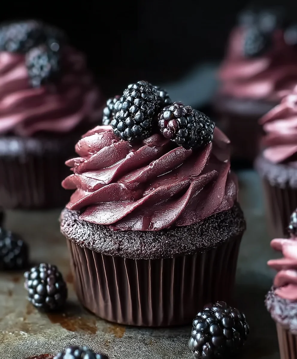 Dark Chocolate Blackberry Cupcakes - Rich Fruity Dessert