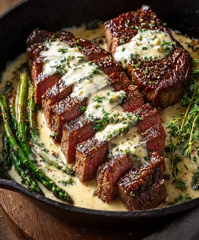 Garlic Butter Steak With Parmesan Cream Sauce