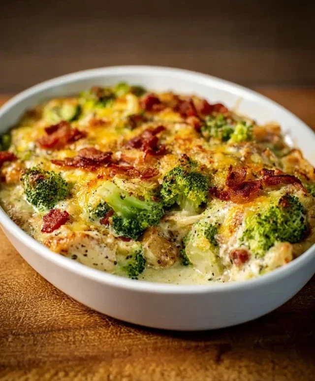 Creamy Low Carb Chicken Casserole with Broccoli and Beef Beef Bacon