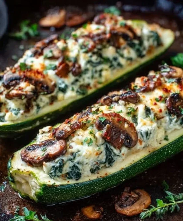 Spinach, Mushroom, and Ricotta Stuffed Zucchini Boats Recipe