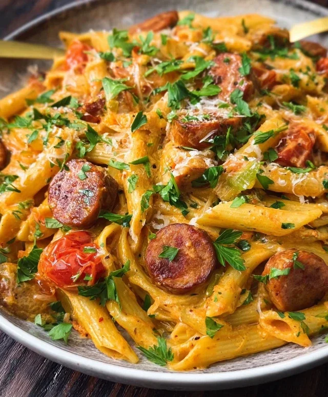One Pot Creamy Cajun Sausage Pasta (30-Minutes)