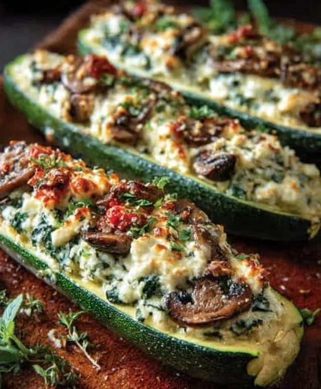 Spinach, Mushroom, and Ricotta Stuffed Zucchini Boats Recipe