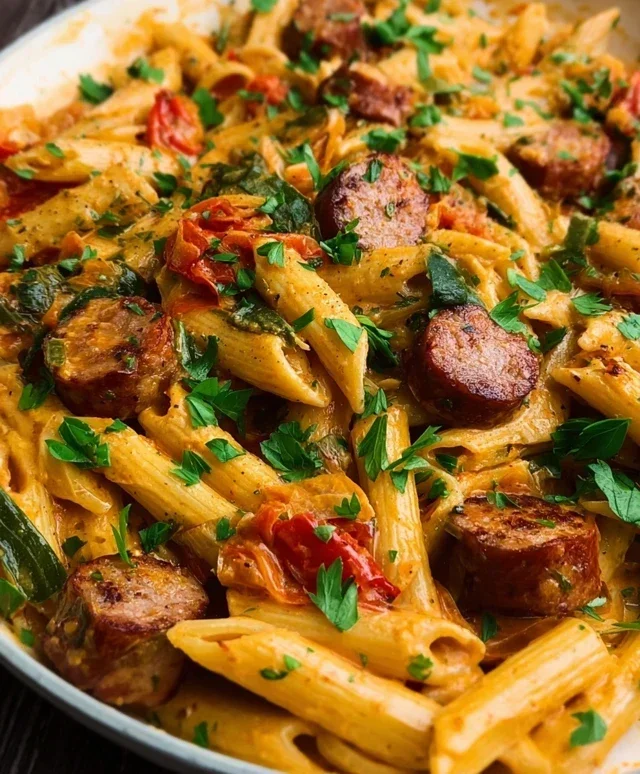 One Pot Creamy Cajun Sausage Pasta (30-Minutes)