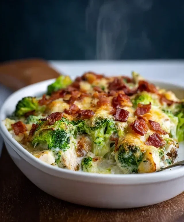 Creamy Low Carb Chicken Casserole with Broccoli and Beef Beef Bacon