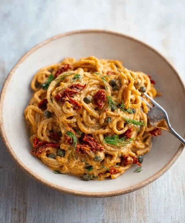 Creamy Sun-Dried Tomato Pasta with Capers and Dill