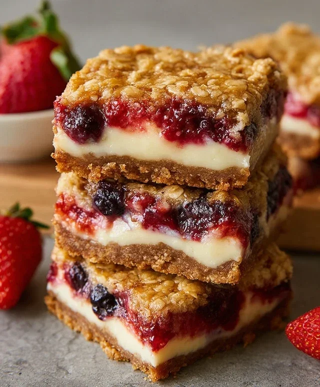 Berry Oatmeal Cheesecake Bars