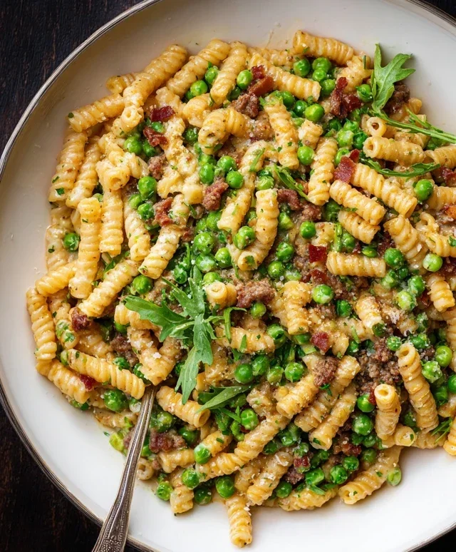 Creamy Pasta with Peas and Beef Beef Pancetta