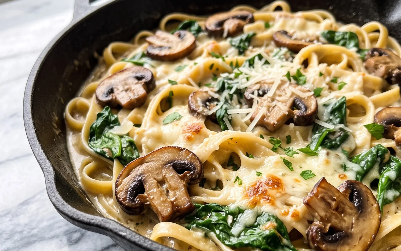 Parmesan Spinach Mushroom Pasta Skillet