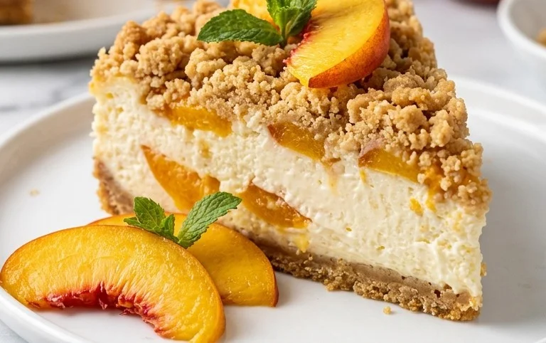 Peach Cream Cheese Cake with Streusel Topping