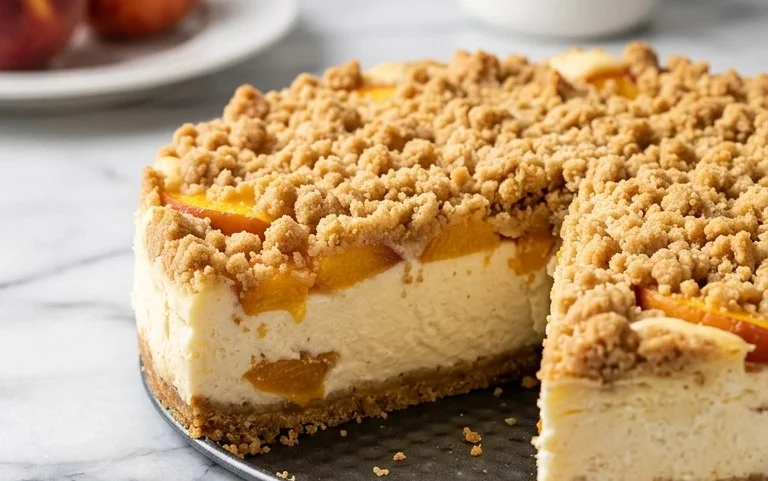 Peach Cream Cheese Cake with Streusel Topping