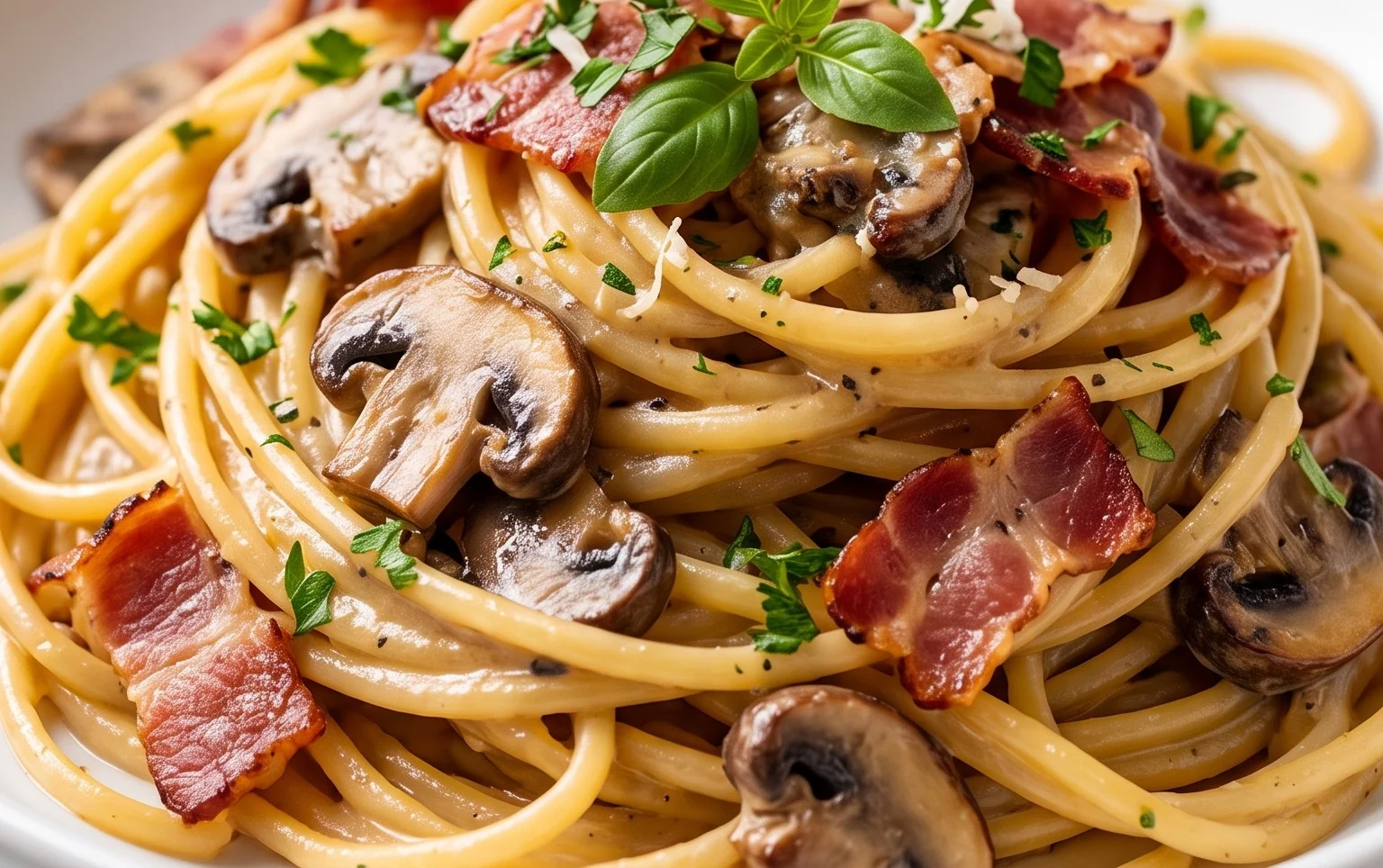 Creamy Beef Bacon and Mushroom Pasta