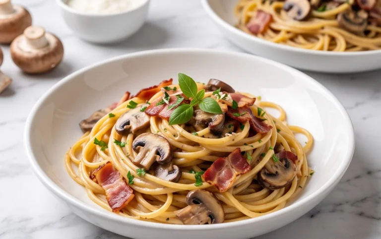 Creamy Beef Bacon and Mushroom Pasta
