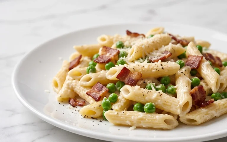 Penne Pasta, Peas and Beef Bacon